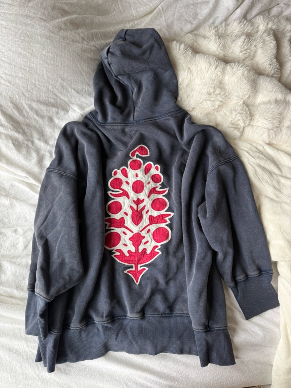 Free People Navy Hoodie with Red White logo Back Design